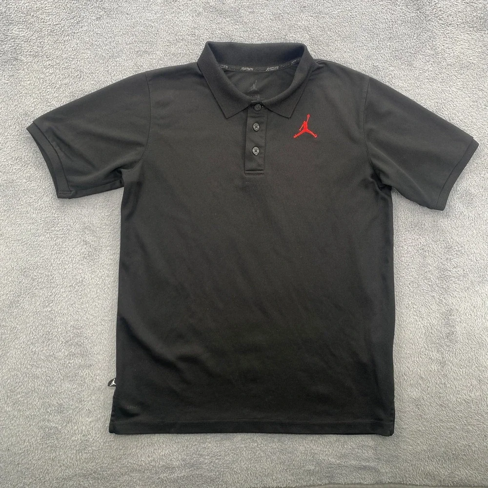 Jordan Polo Shirt Youth XL Black Red Jumpman Logo Dri-FIT Short Sleeve Top